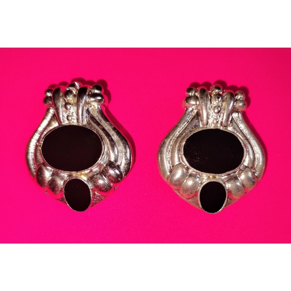 Pendant Set Silver Tone Faux Black Onyx Jewelry Retro Pair Necklace Gift Unique - Picture 7 of 15